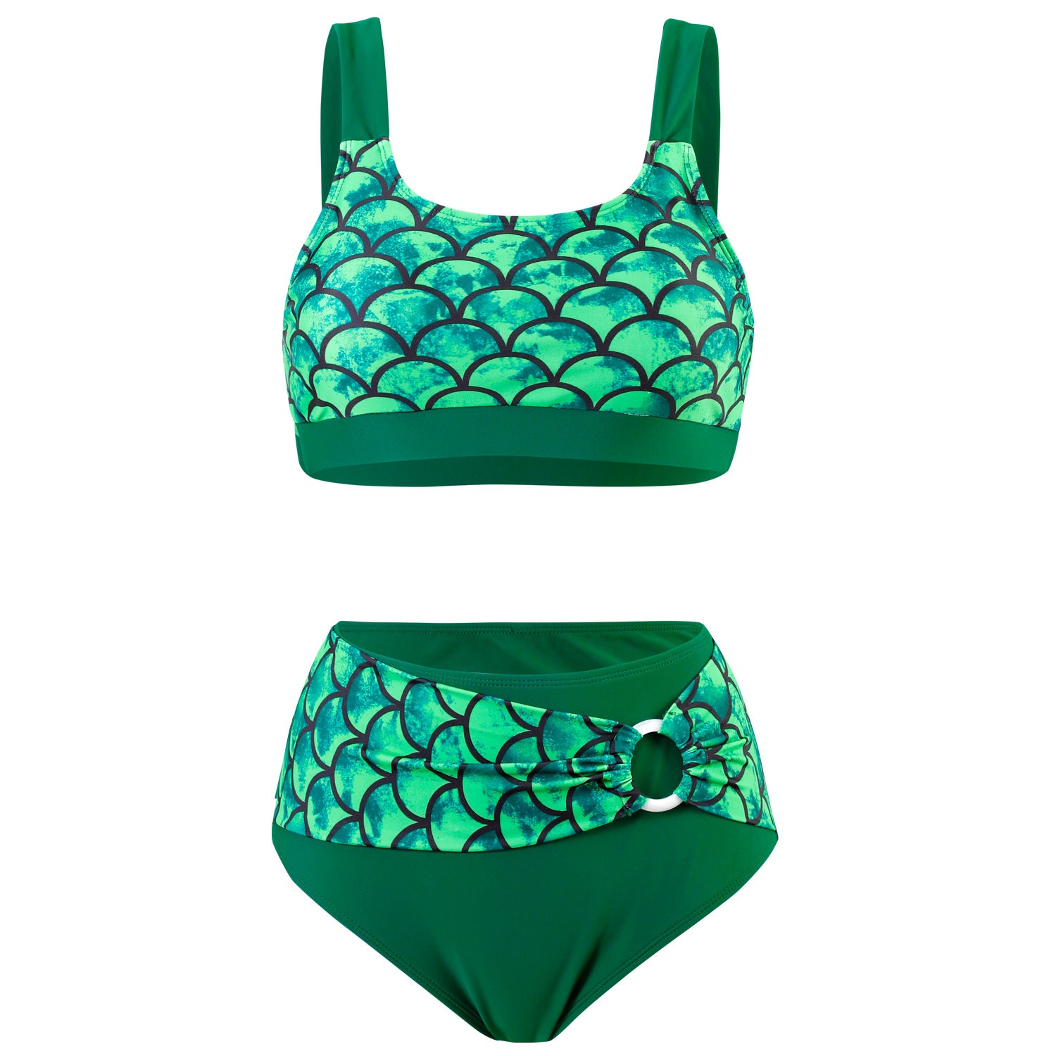 Wholesale Split High Waist Fish Scale Polyester Swimwear